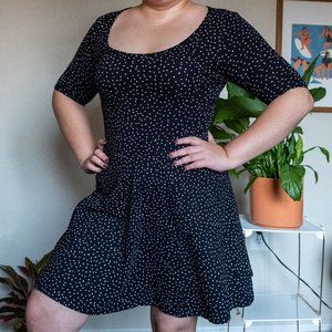 Polka dot fit and flare dress.